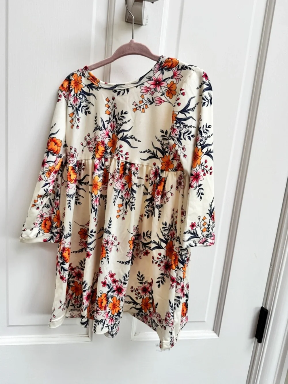 NWT PatPat 3T Girls Cream Floral Long Sleeve Dress with Orange & Pink Flowers